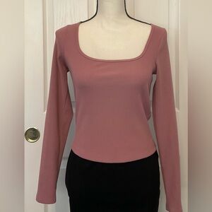 Hollister Pink Square Neck Ribbed Long Sleeve